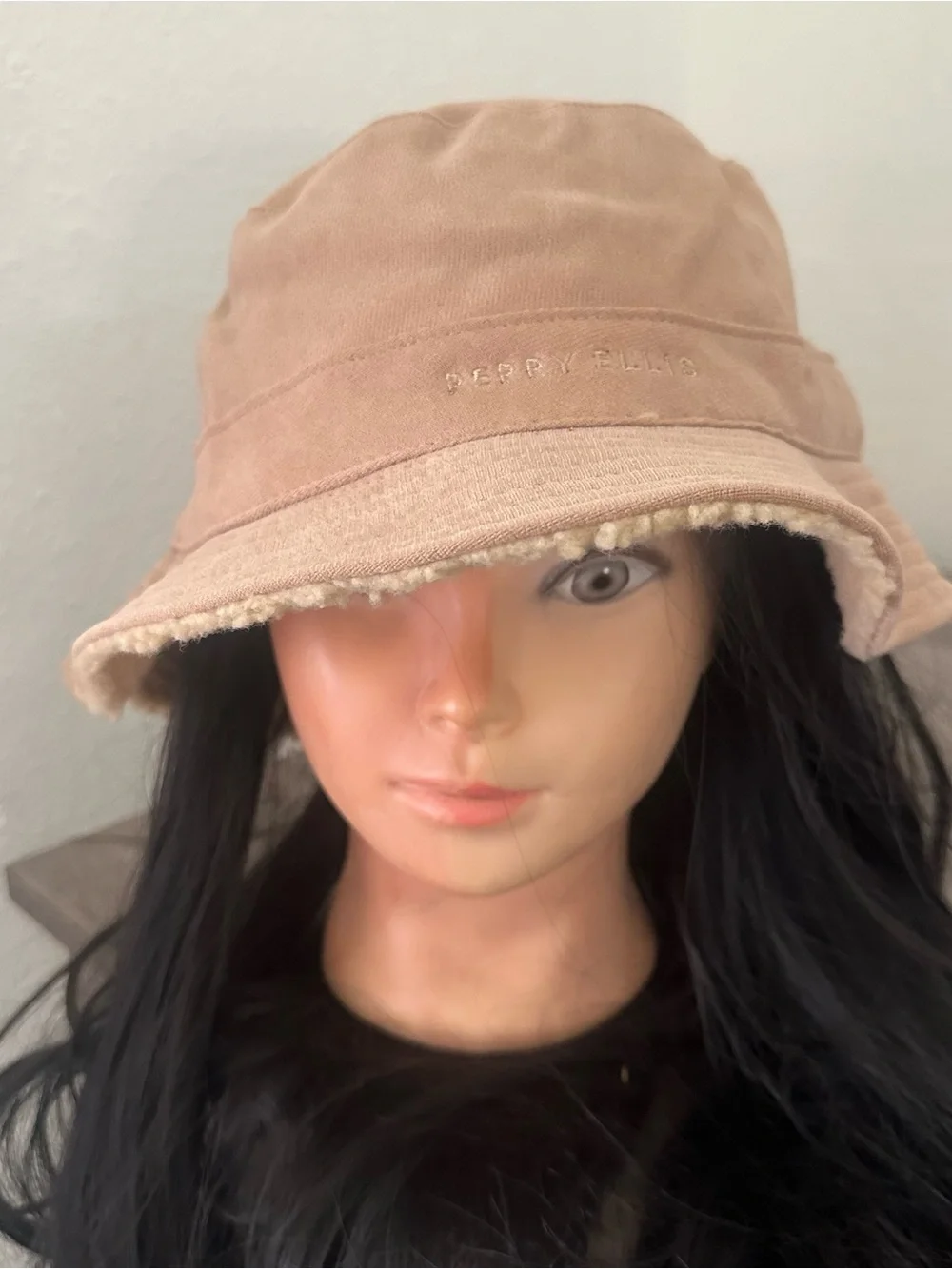 Perry Ellis Frayed-Edge Tan Bucket Hat one size